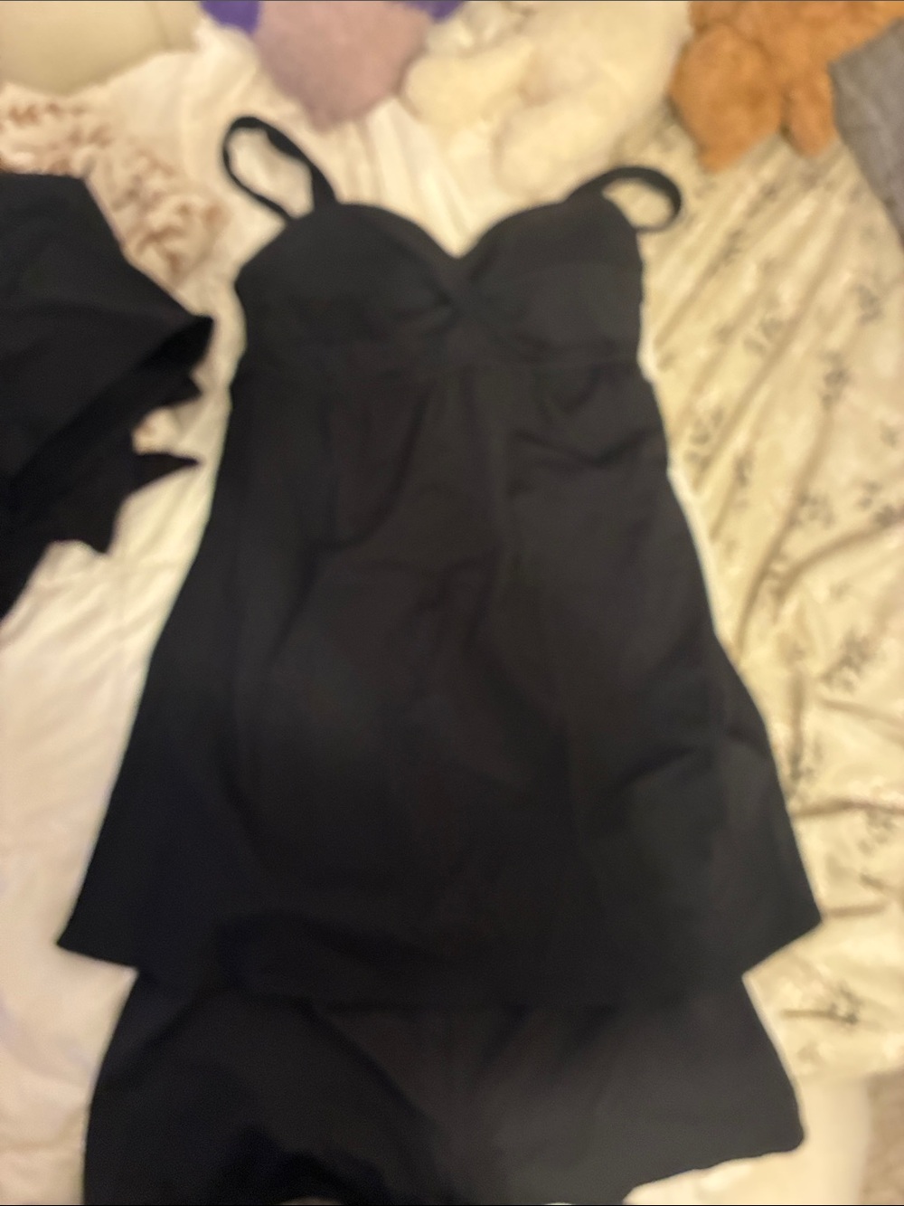 Lands' End Black One-Piece Tank Swimsuit Dress with a pair of Swim shorts